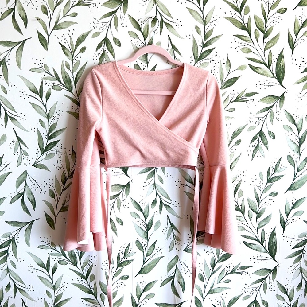 Flounce Sleeve Pink Crop Top